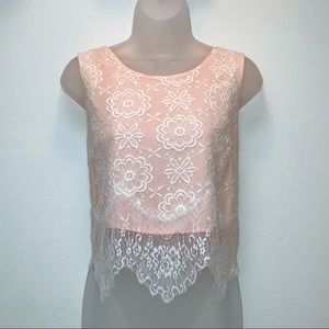 Gorgeous Pink Shell Top w/White Lace Overlay by Lush - Sz. M